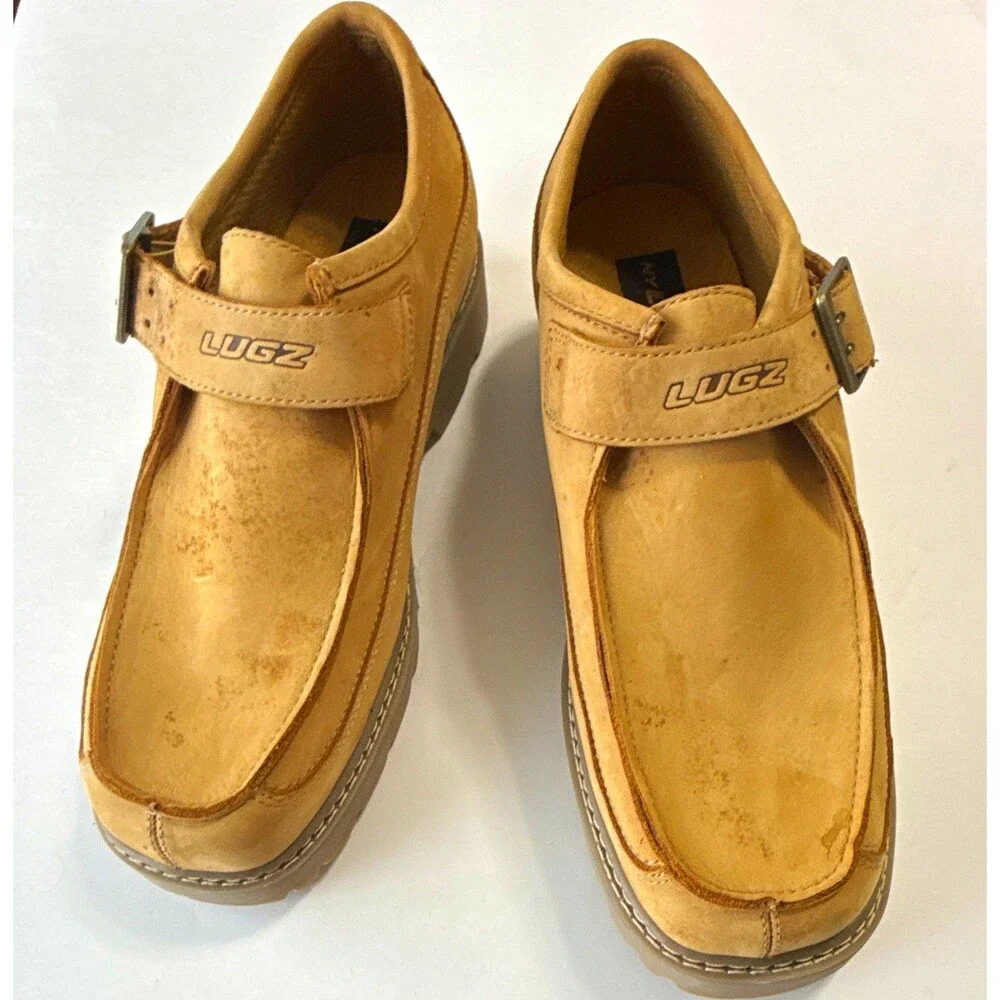 Lugz MSEAN750 Men’s Tan Leather Slip-On Casual Shoes Buckle Strap US 12